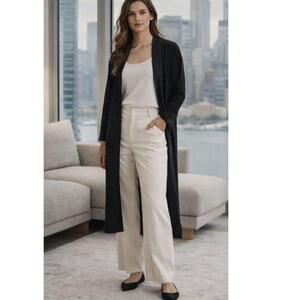 Eileen Fisher Sz L Mesh Duster Cardigan Black Wool Lagenlook Minimalist Cover-Up